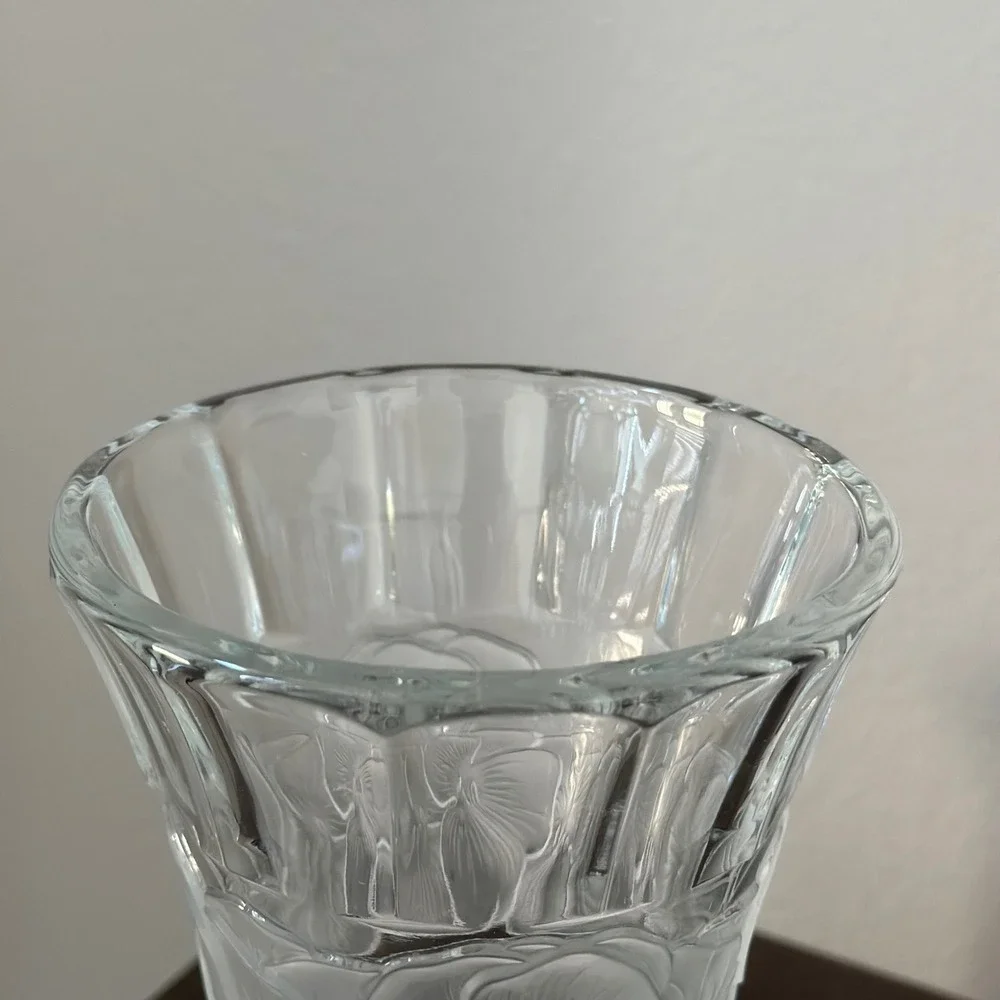 Clear Depression Glass Footed Vase‎ Frosted Floral Pedestal Base Table Decor